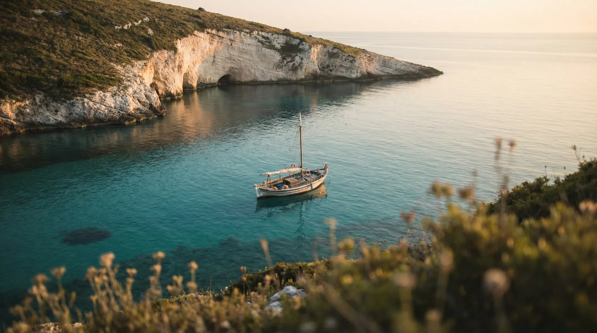 Serene Mediterranean bay at golden hour