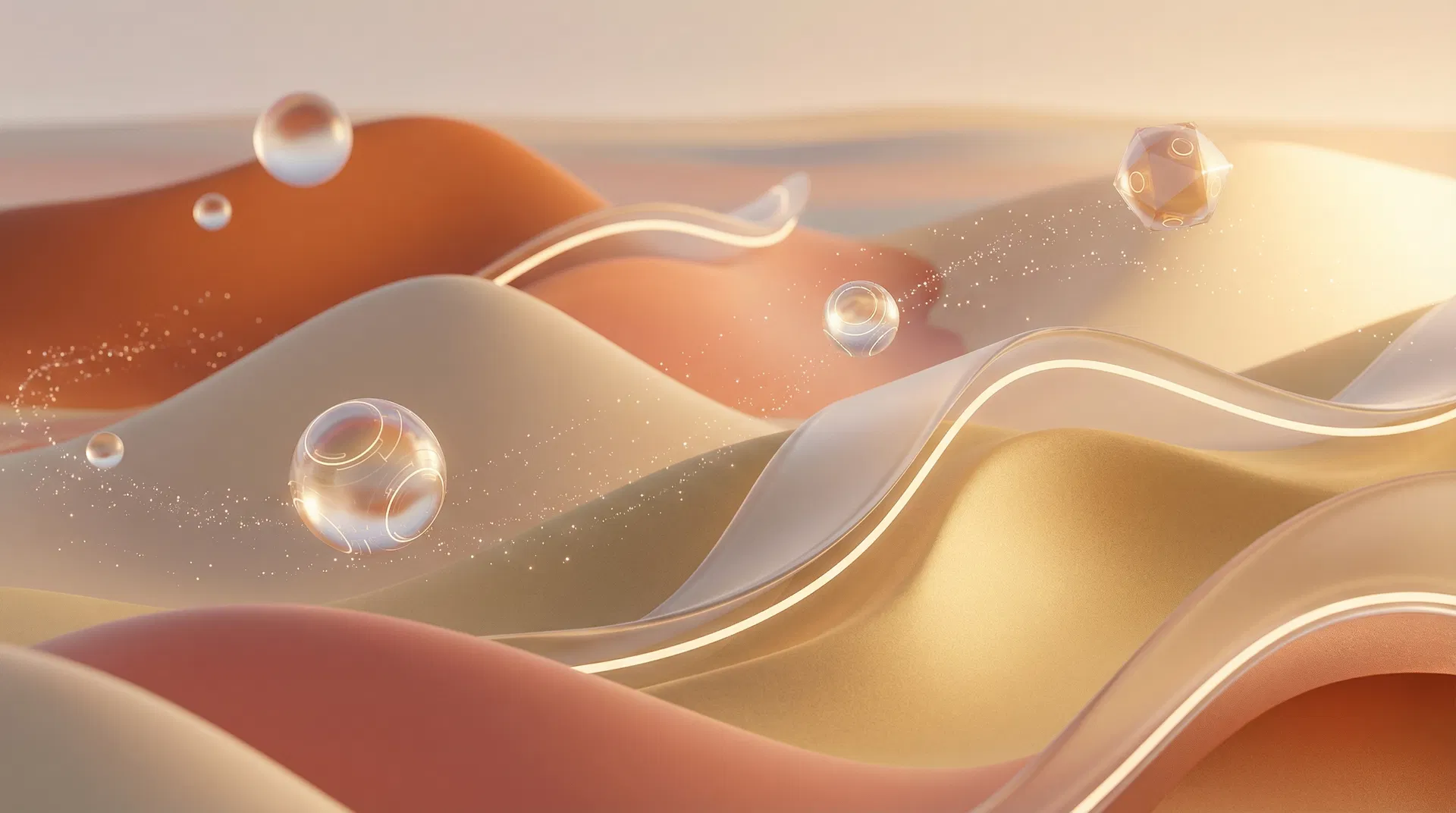 Fondo abstracto 3D con paisaje desértico y flujos de datos