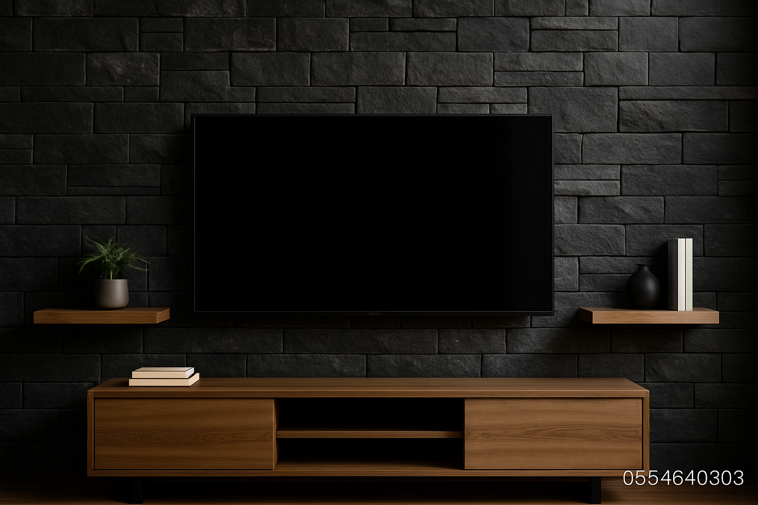 جدار تلفزيون من حجر البريكس الداكن