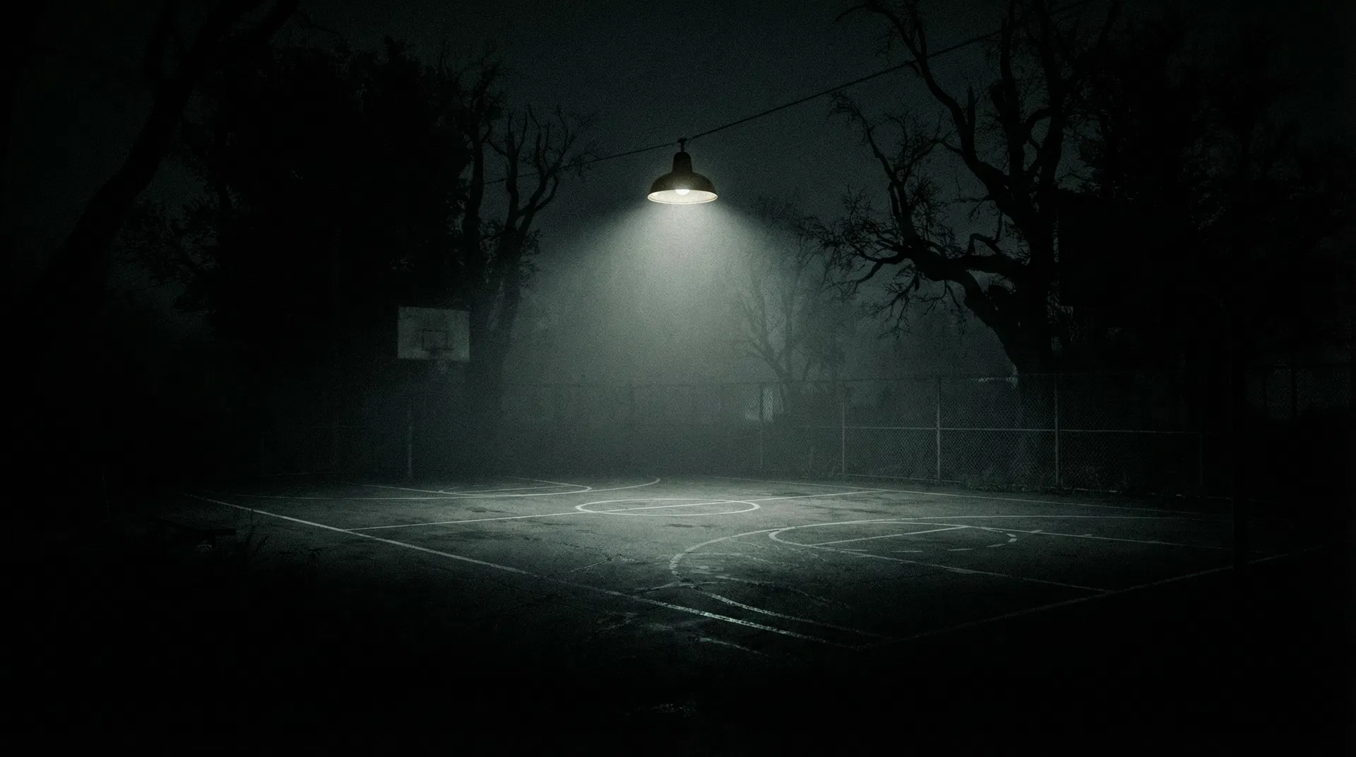 Empty basketball court at night