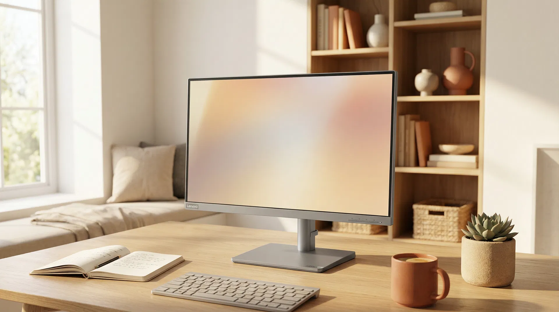 Lenovo L27h-4A Monitor in minimalistischem Workspace