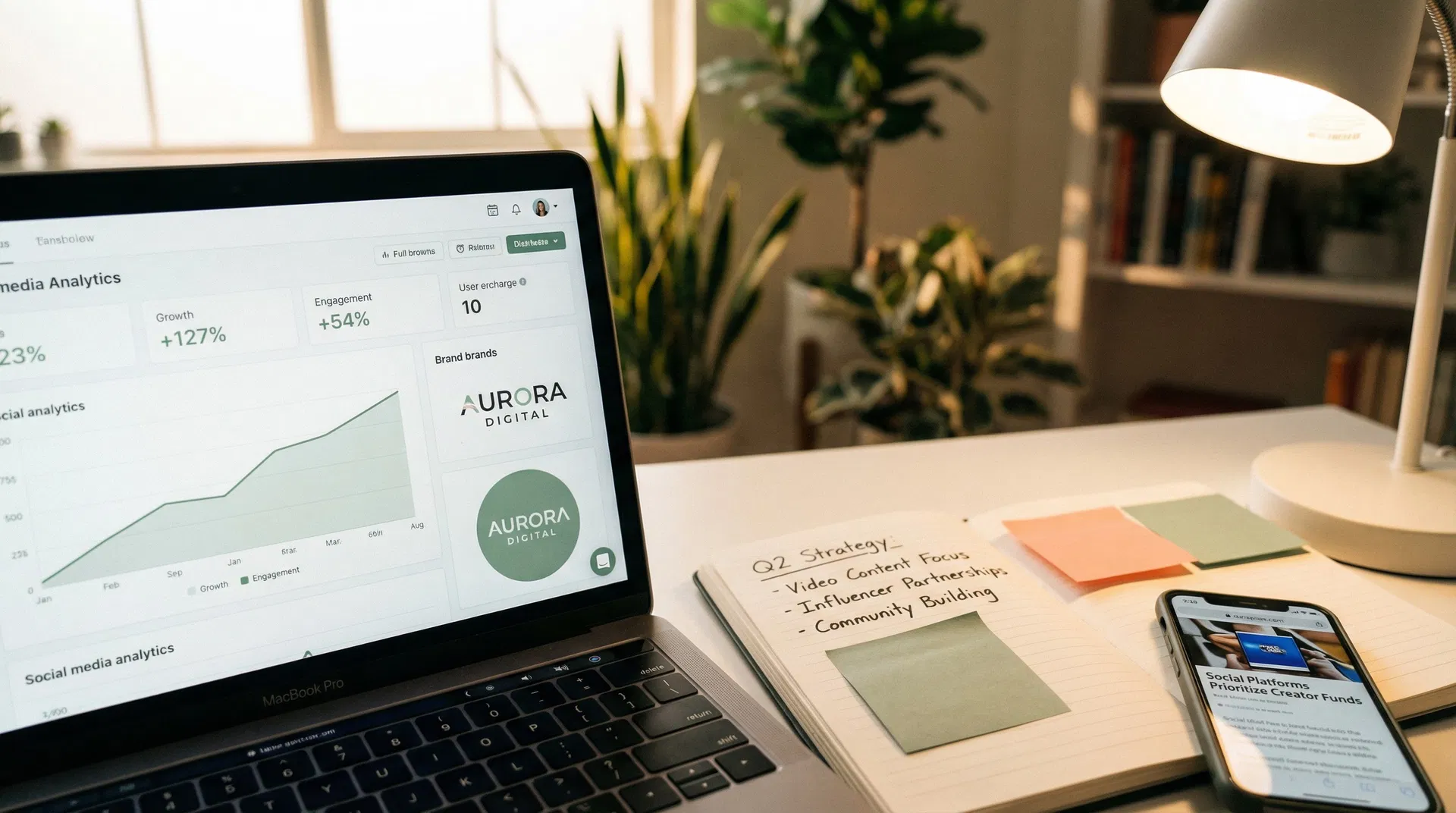 Espace de travail avec analytics et stratégie de communication