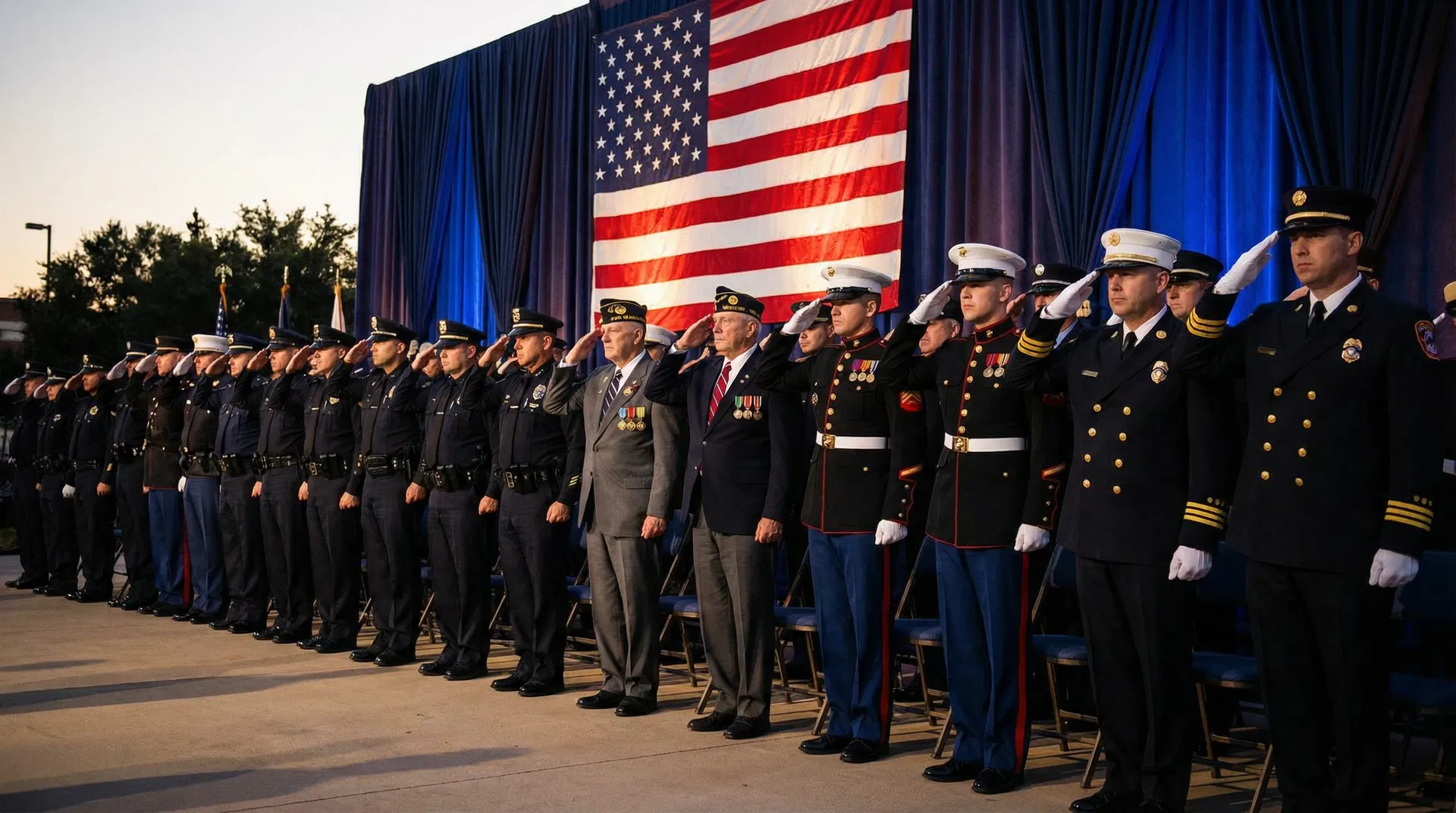 Law enforcement and military honoring America
