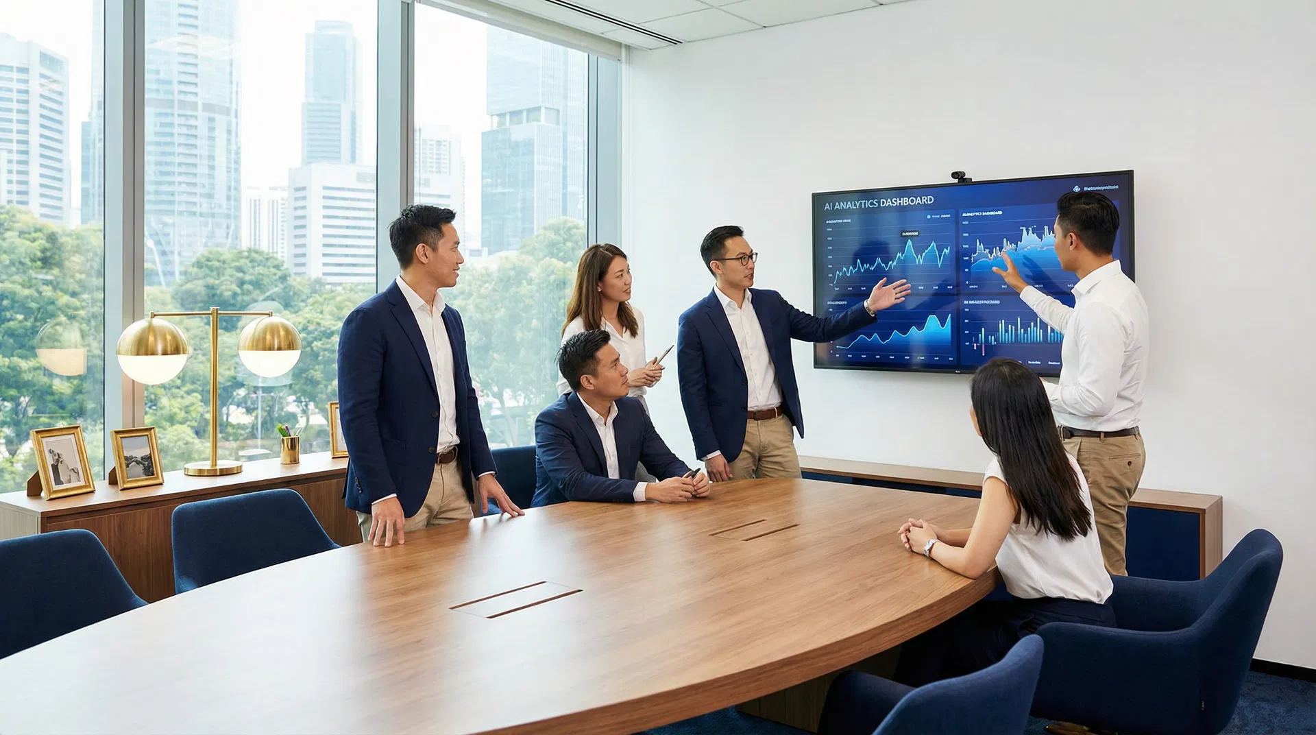 Singapore business professionals reviewing AI analytics