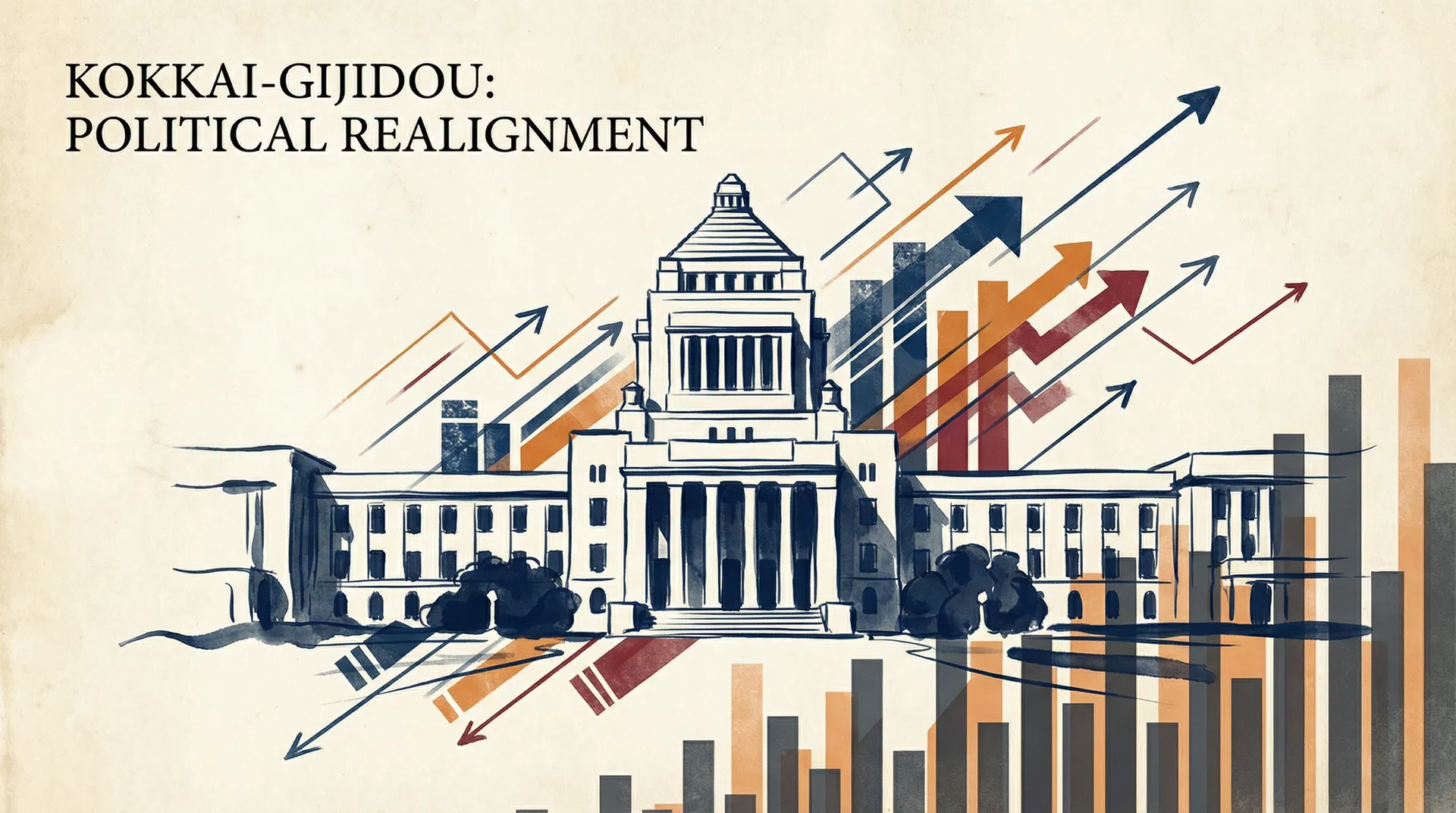 国会議事堂と政治再編のイラスト