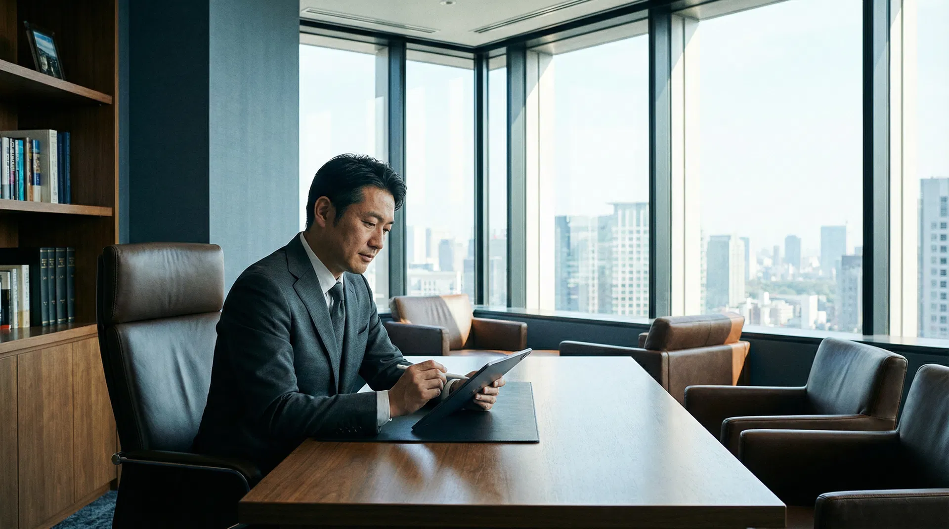 戦略的に考える東洋人エグゼクティブ