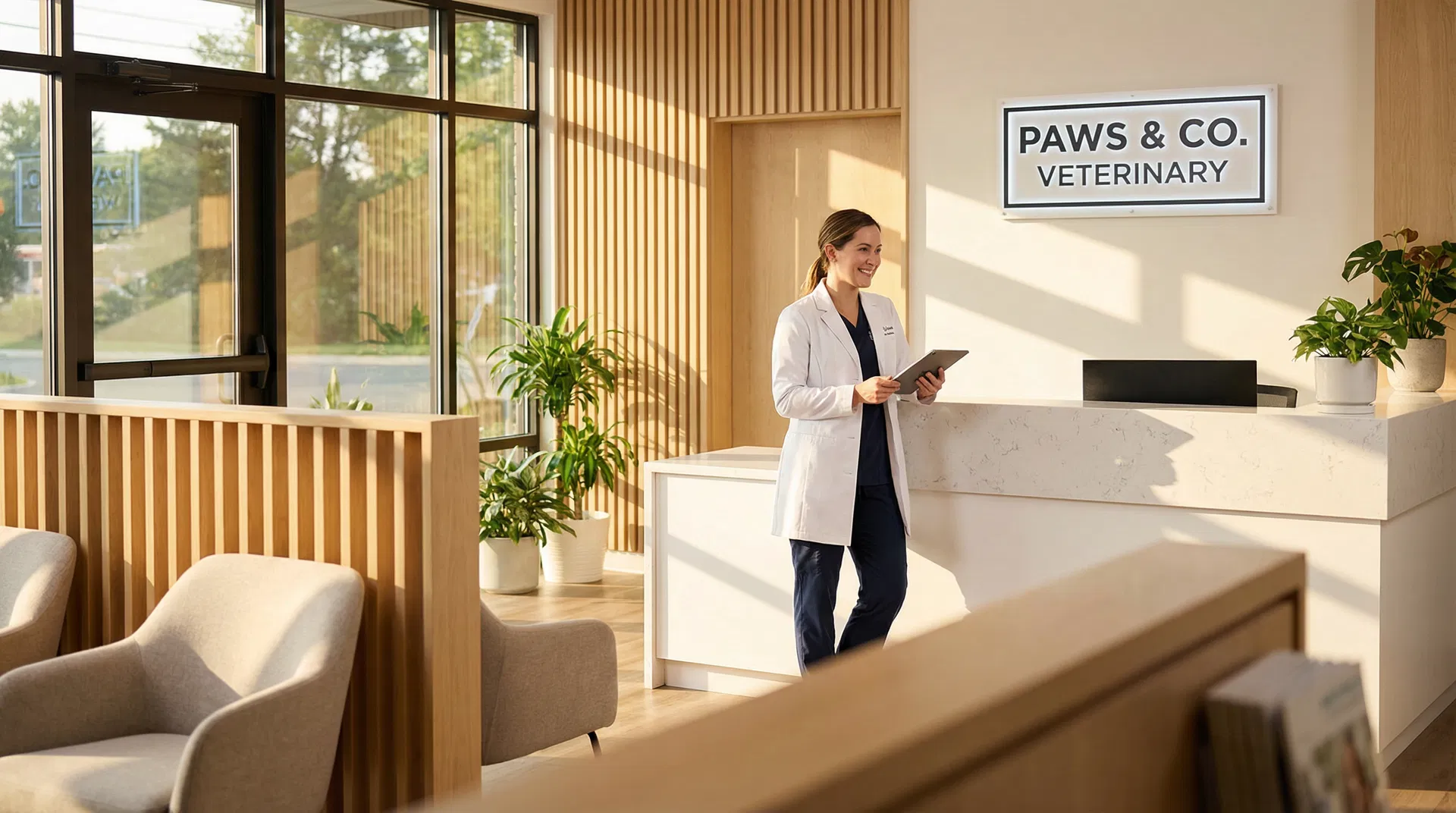 Modern veterinary clinic with professional staff