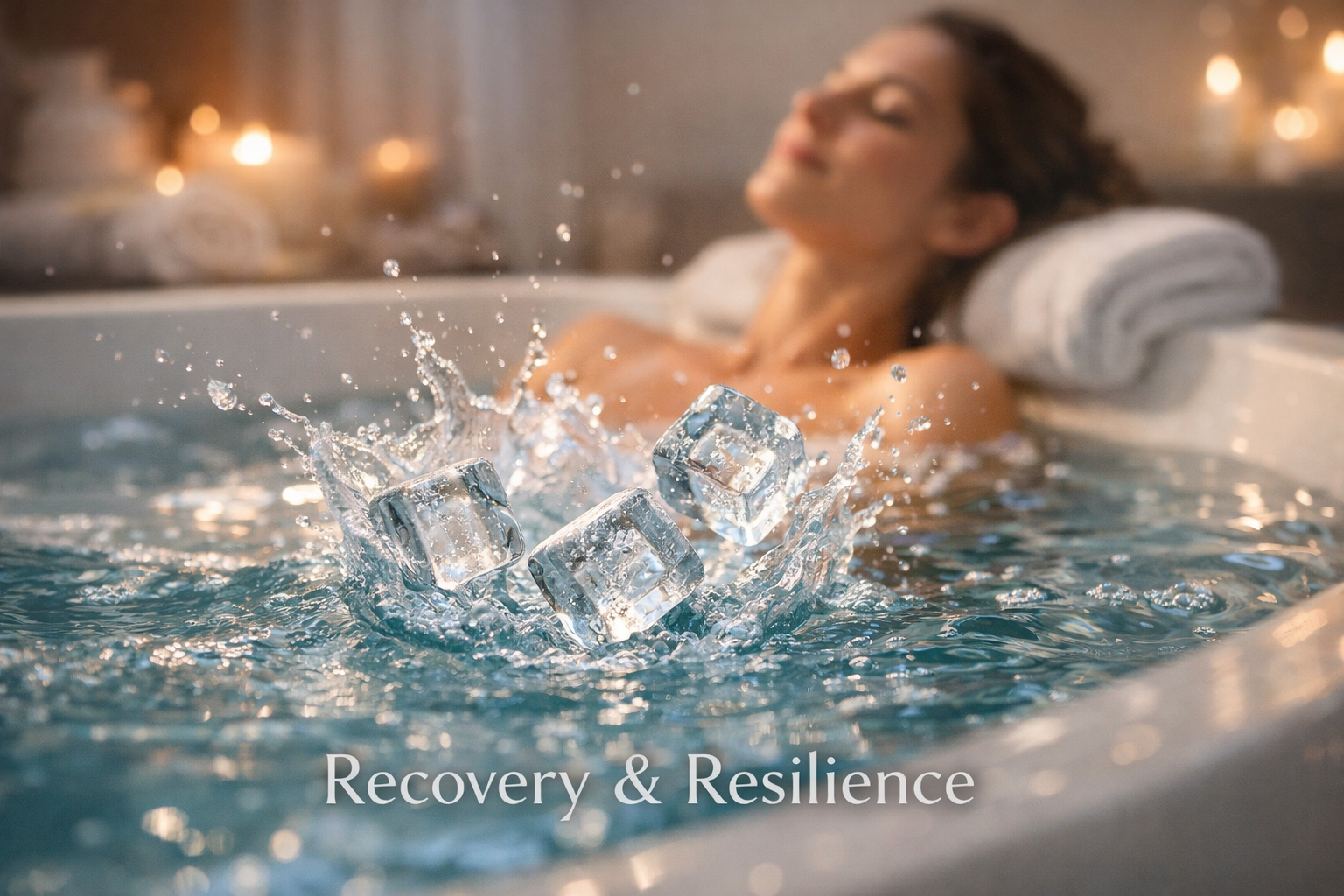 Close-up de água gelada simbolizando recuperação e resiliência.
