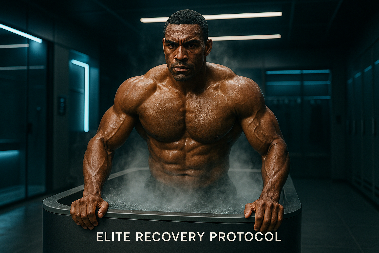 Atleta de elite em protocolo de recuperação com Cold Plunge.