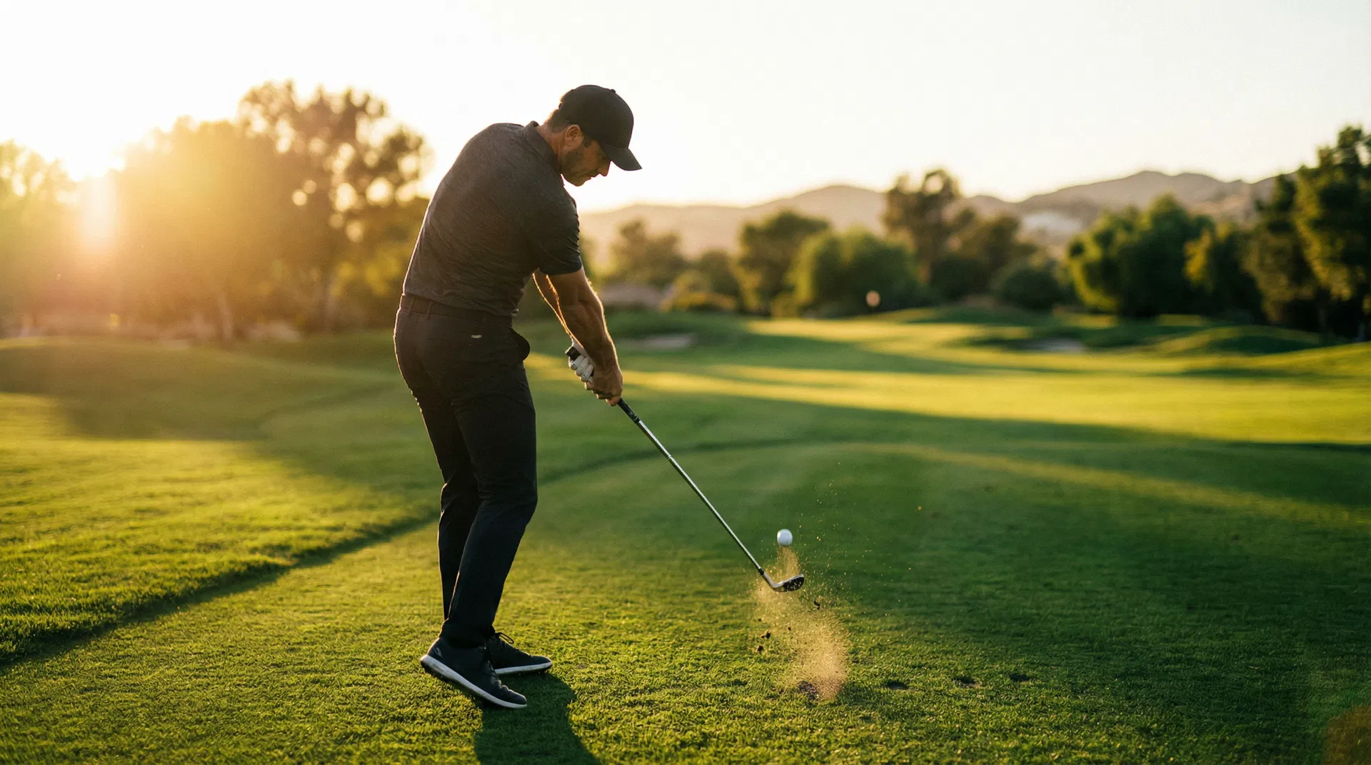 Professional golfer on golf course demonstrating golf performance operating system and strokes gained analysis