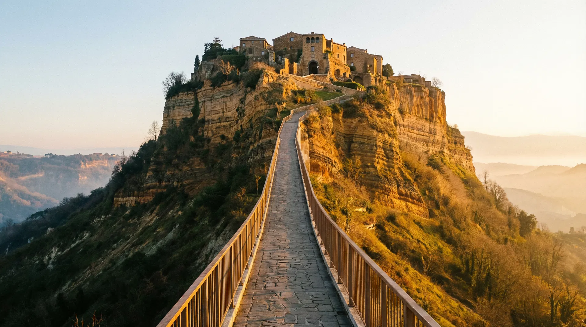 Il ponte pedonale di 300 metri che conduce a Civita di Bagnoregio