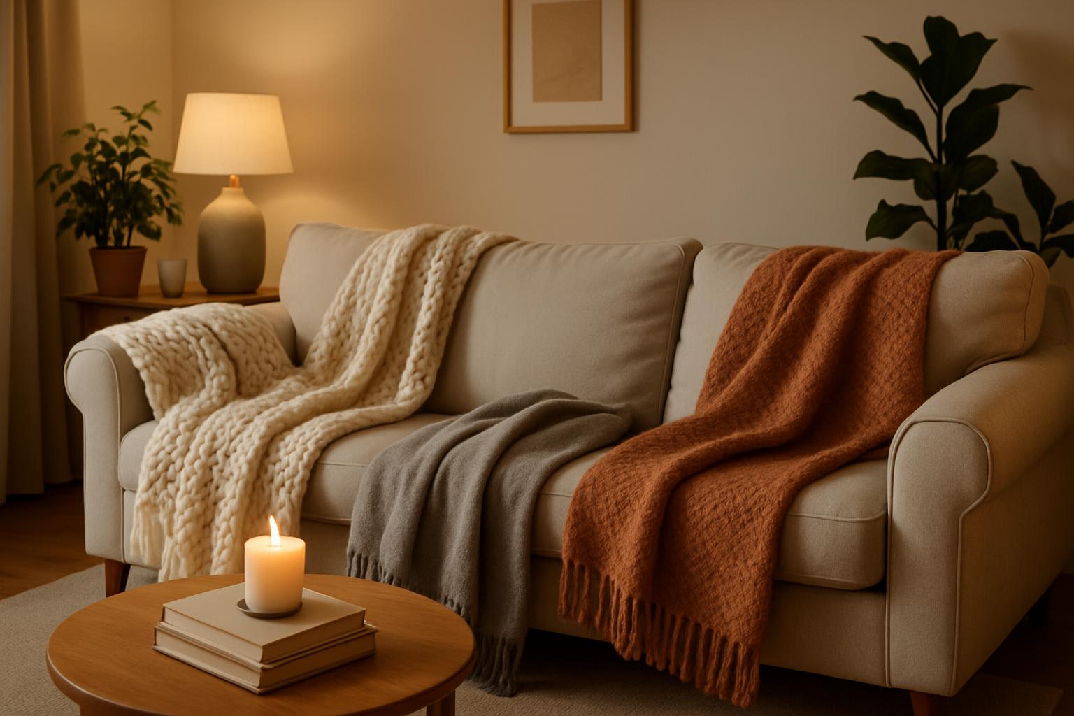 Cozy Living Room with Throw Blankets
