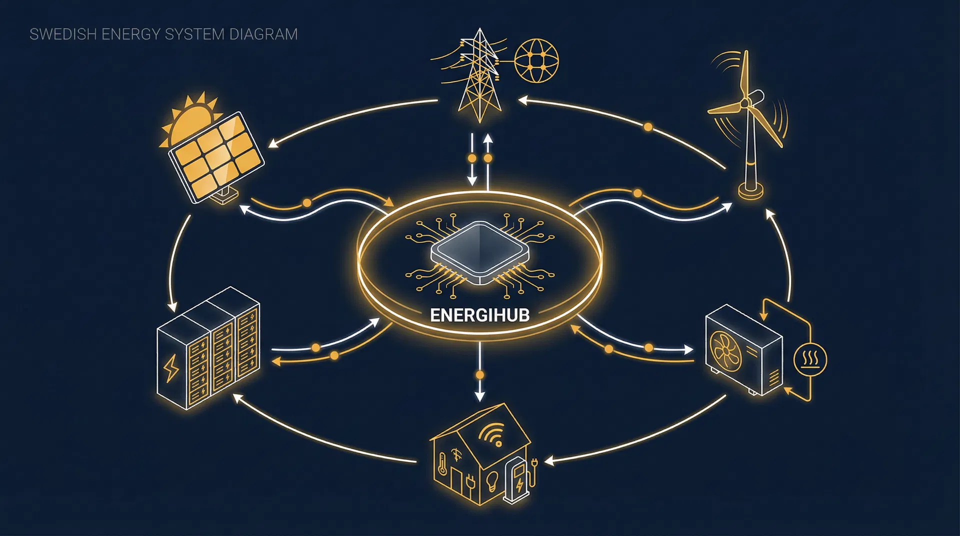 Energihub diagram – alla system sammankopplade