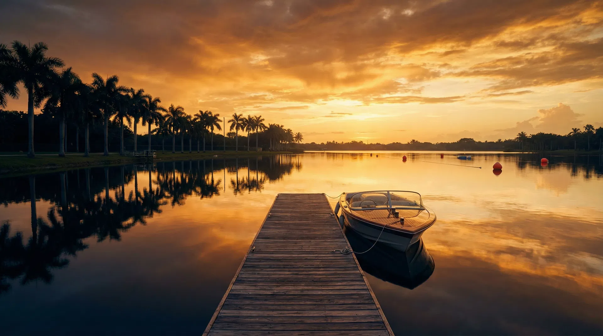 Greater Miami Ski Club lake at golden hour