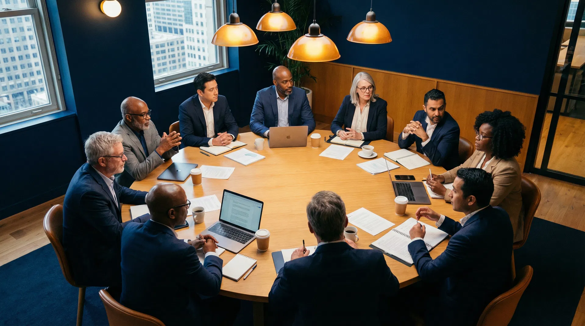 Peer advisory group meeting around a round table