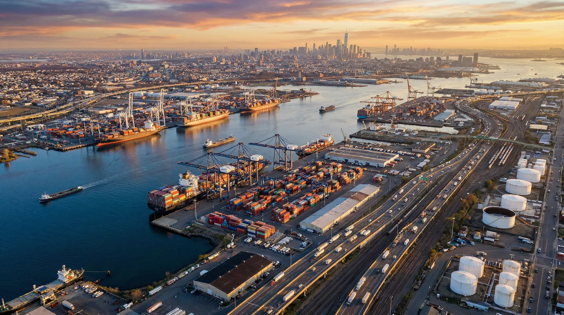 Aerial view of New Jersey port and logistics corridor