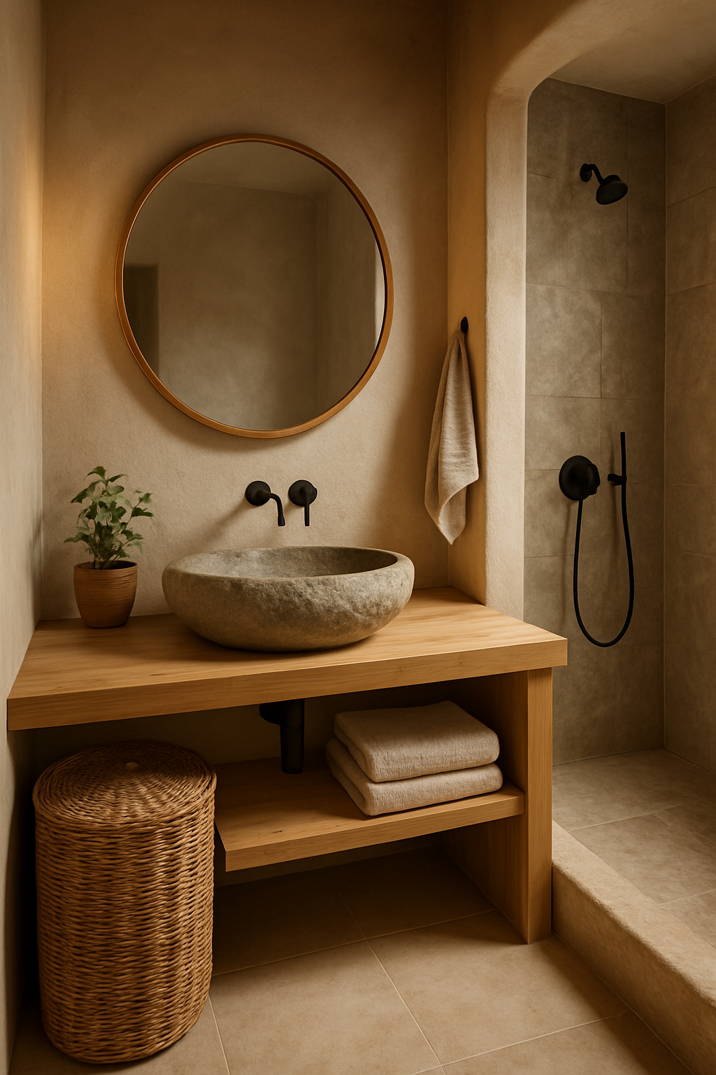 Banheiro com decoração orgânica