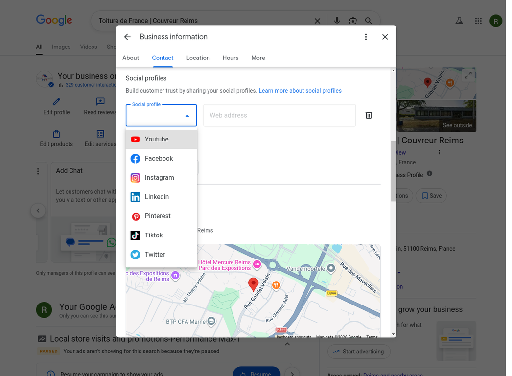 Menu déroulant des réseaux sociaux