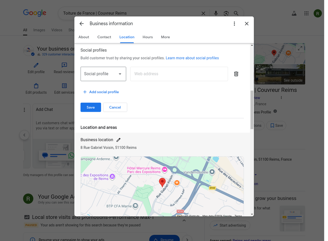 Fenêtre modale des profils sociaux