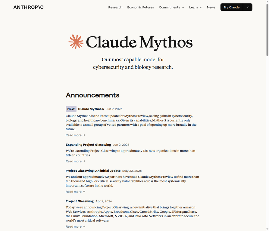 Claude Mythos 製品ページ
