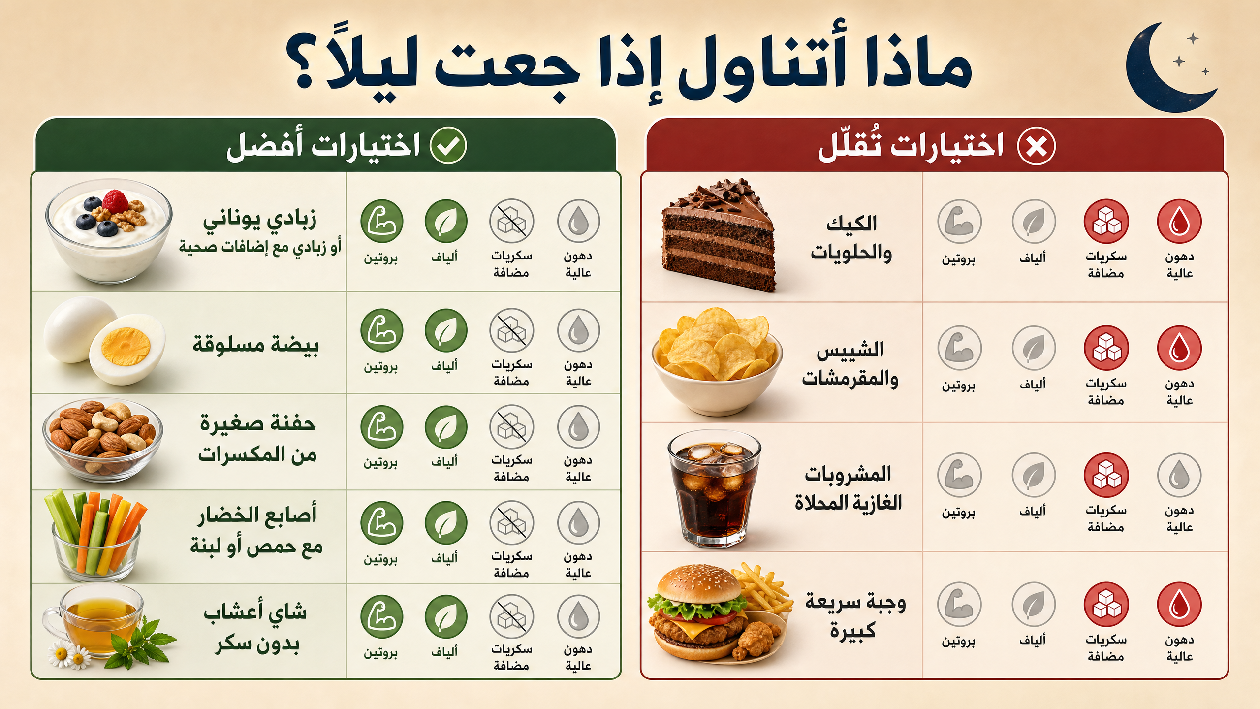 ماذا أتناول إذا جعت ليلًا؟