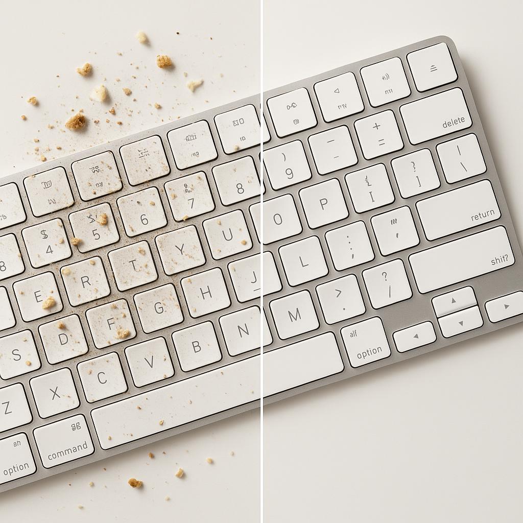 Before and after keyboard cleaning comparison