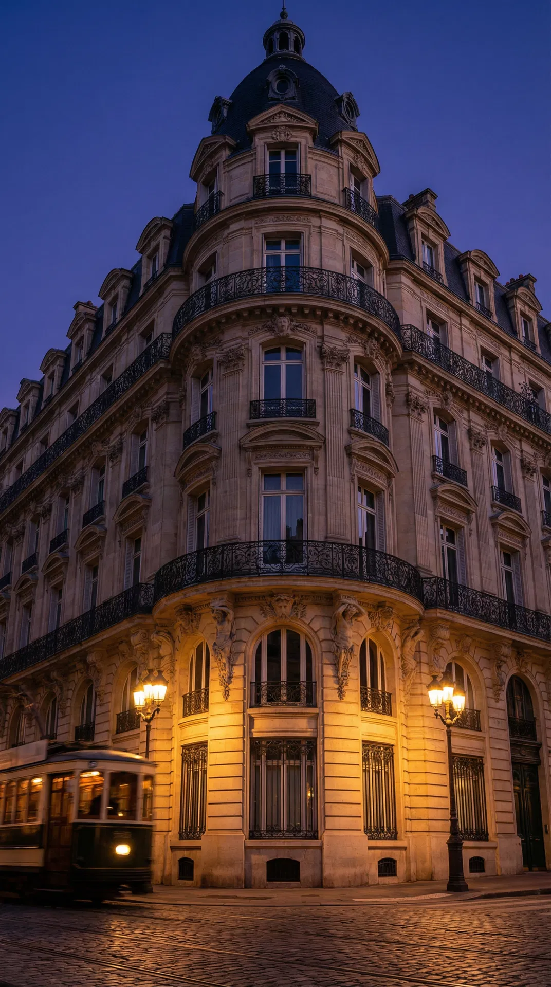 European classical architecture at twilight