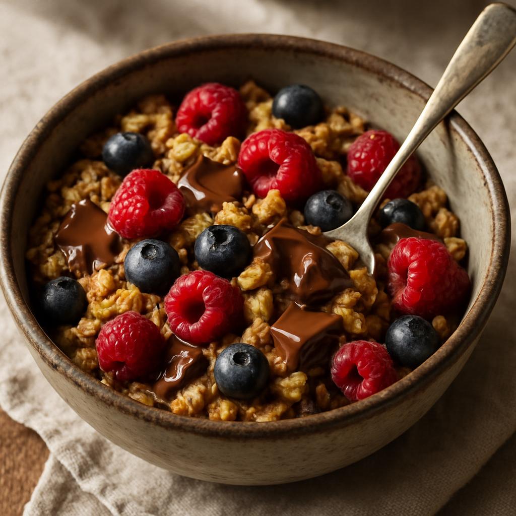Aveia Assada com Frutas e Chocolate