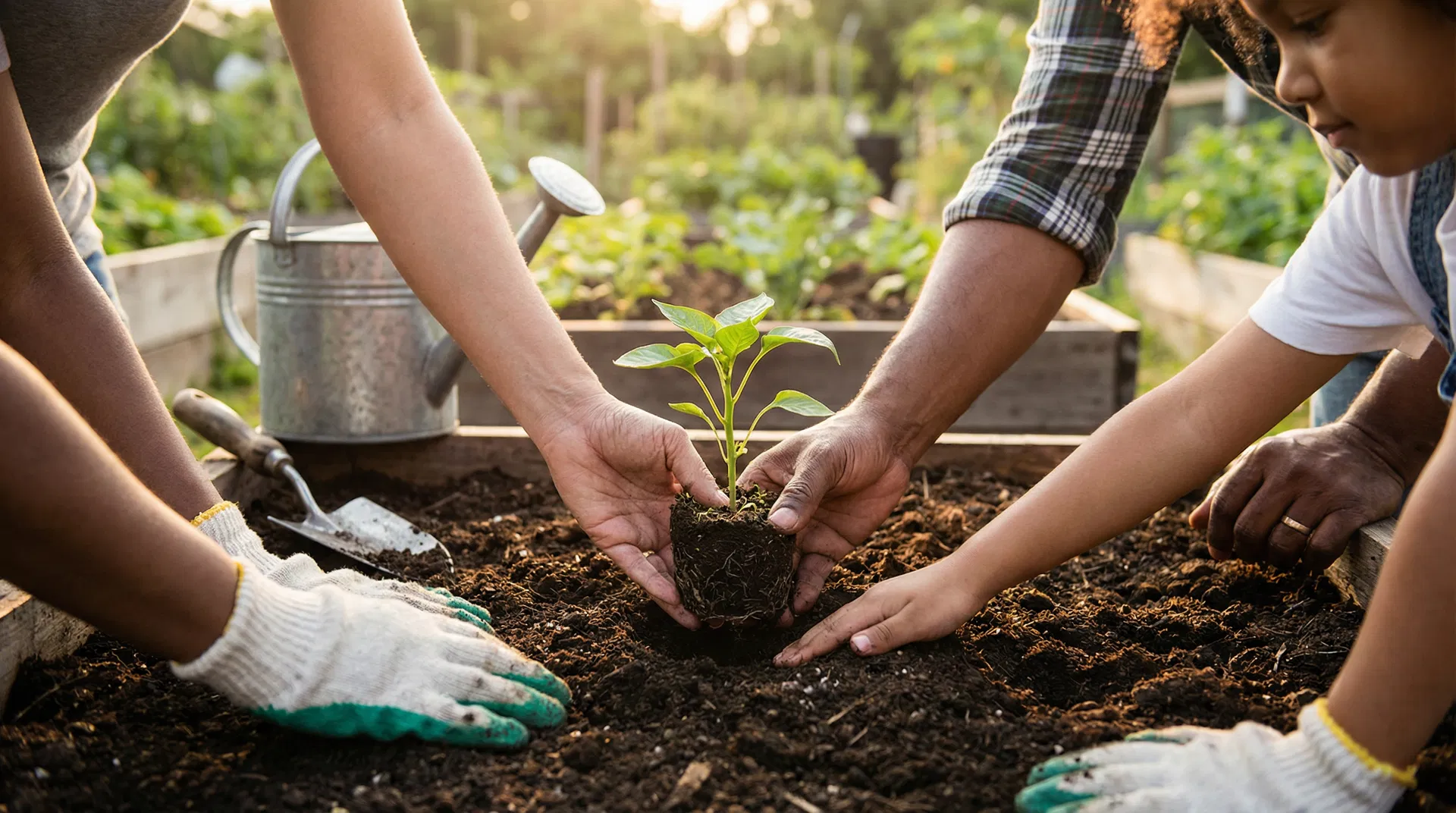 Volunteers planting together