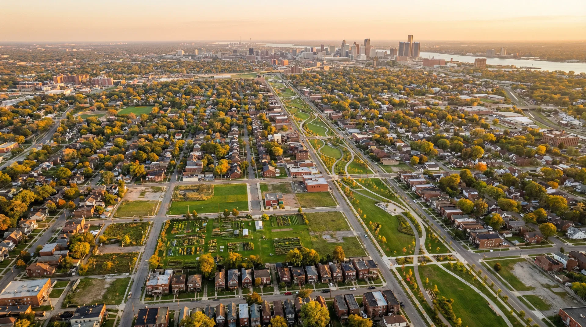 Aerial view of Detroit neighborhoods