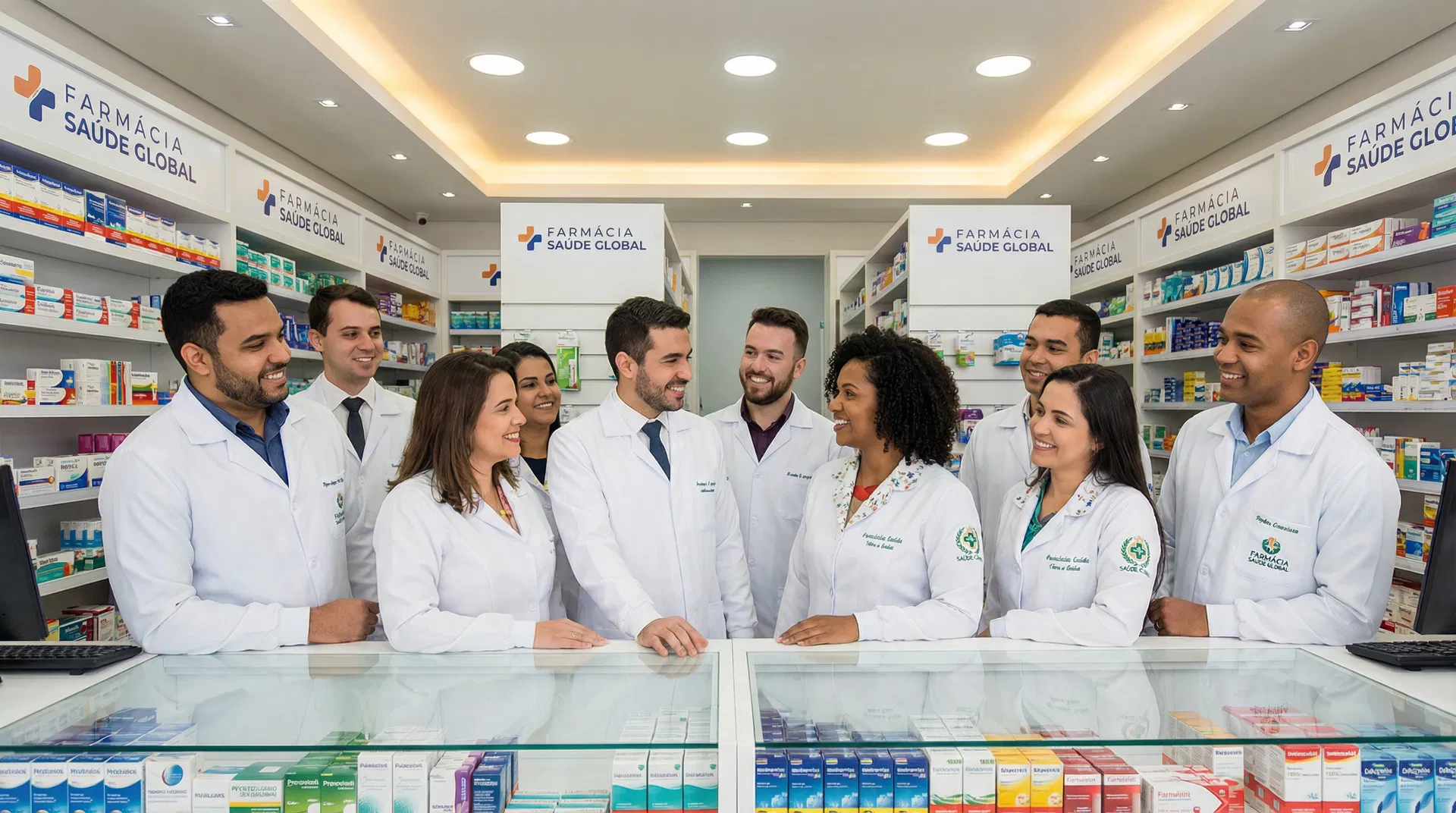 Equipe de farmácia engajada