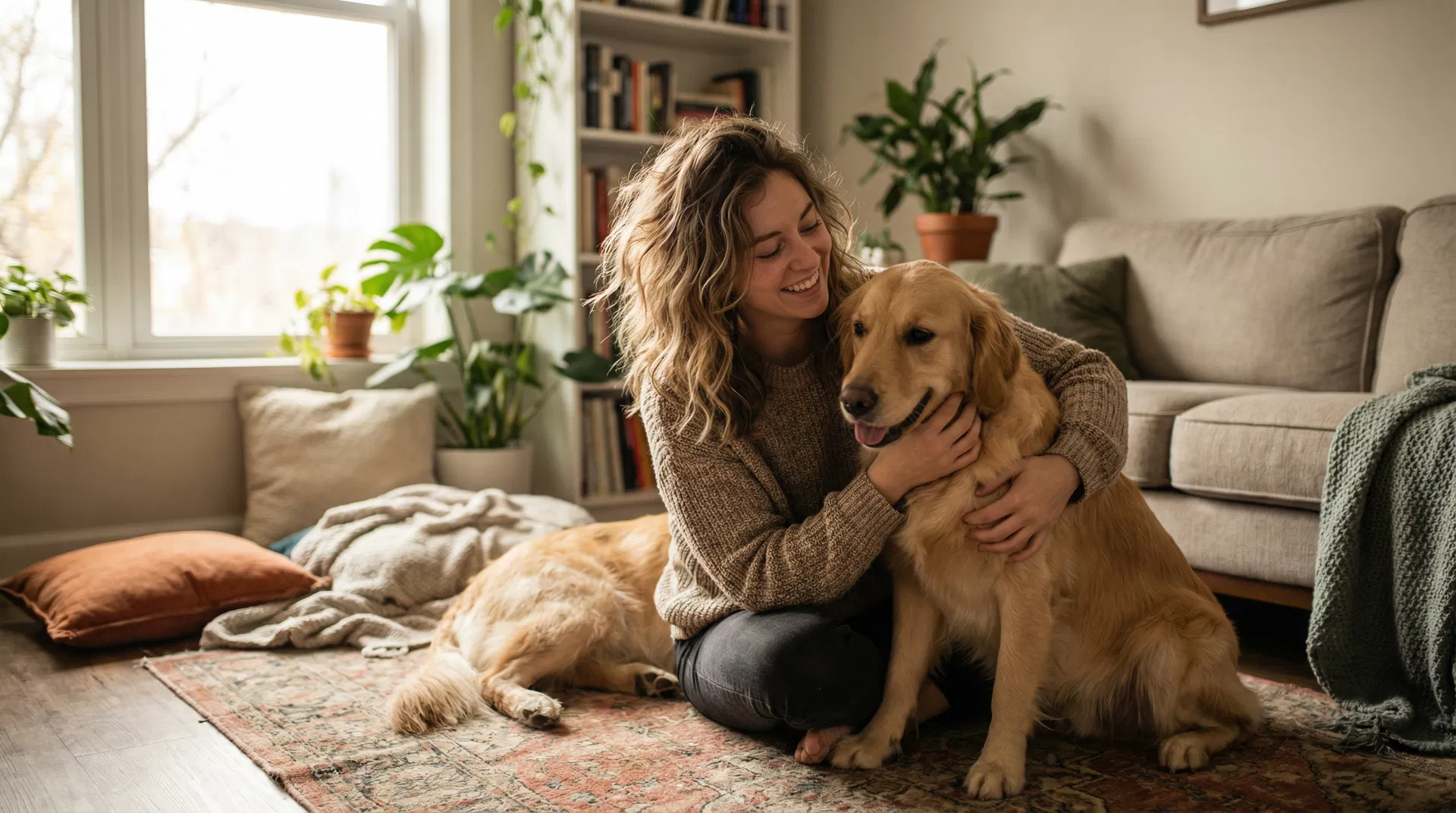 Woman with her golden retriever