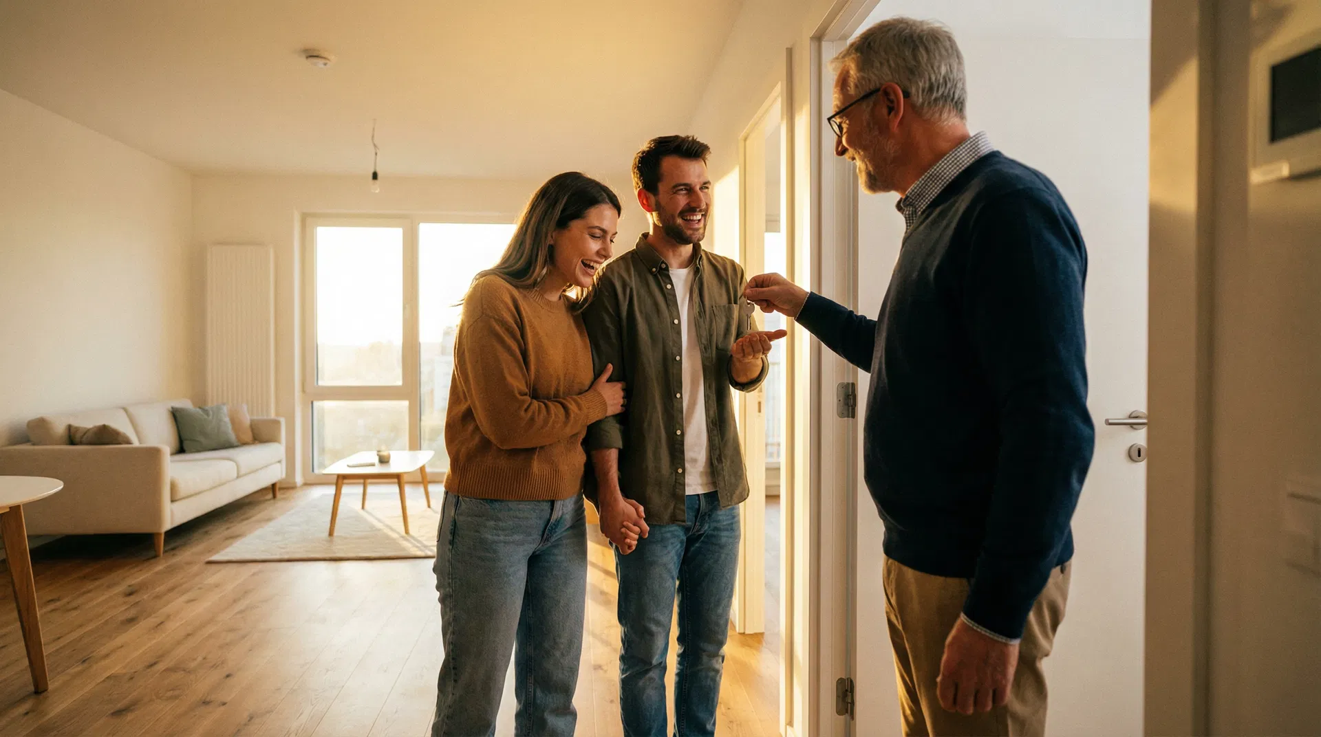 Couple receiving apartment keys