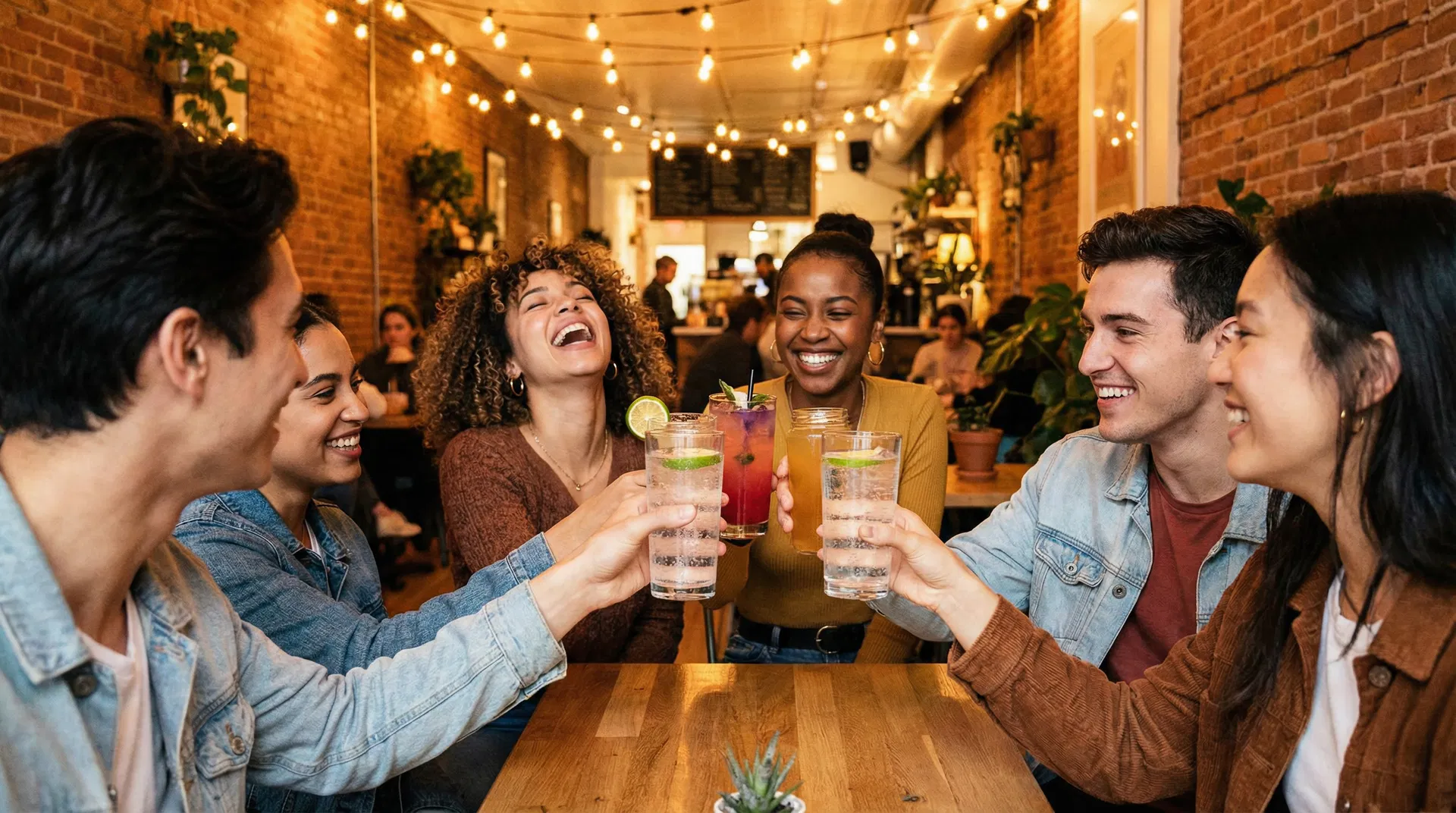 Friends celebrating with mocktails