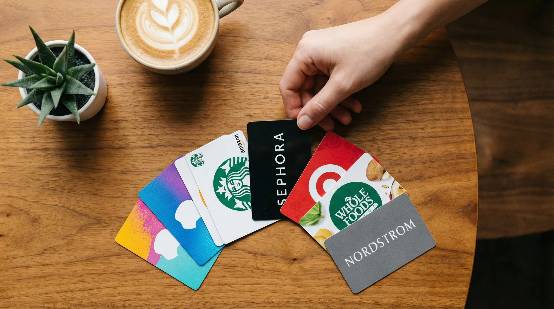 Gift cards spread on table