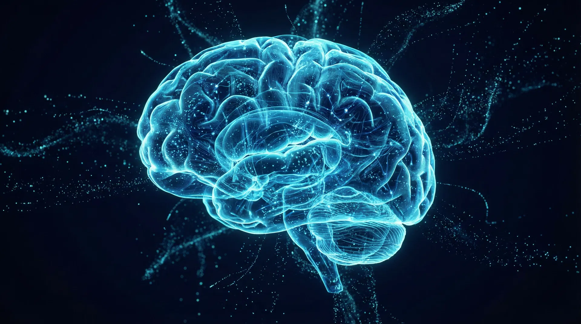 Cérebro 3D com conexões neurais representando a análise neurocognitiva