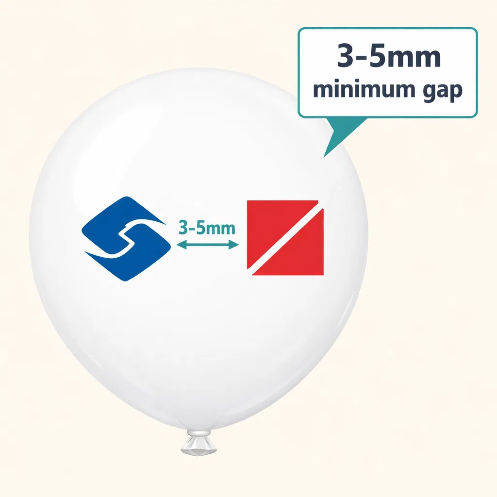 Gap spacing diagram showing 3-5mm minimum gap between logos