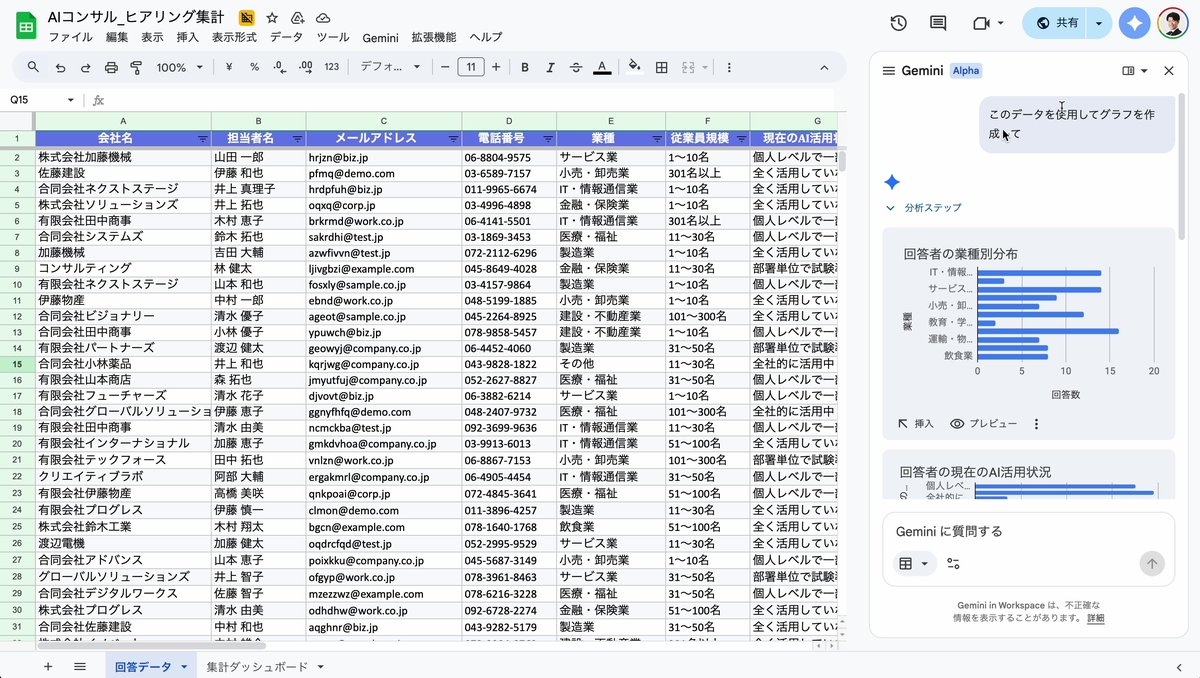 スプレッドシートのGemini