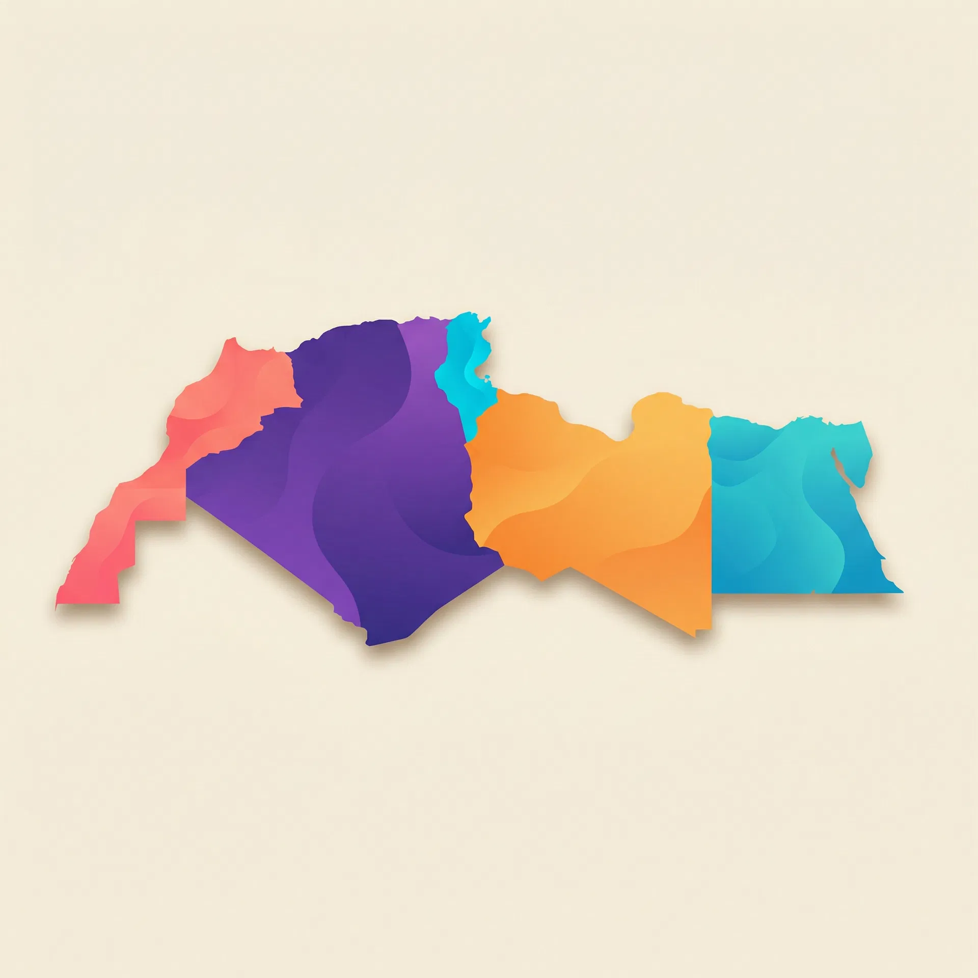 Carte colorée de l'Afrique du Nord montrant les 5 pays