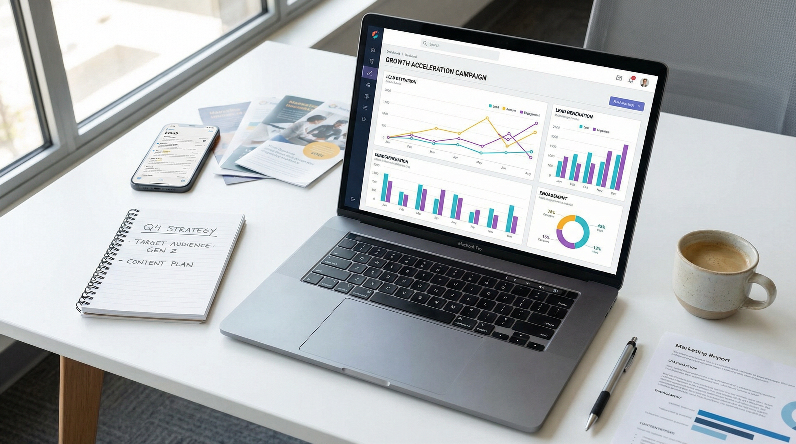 Marketing automation dashboard on a laptop Marketing automation dashboard on a laptop
