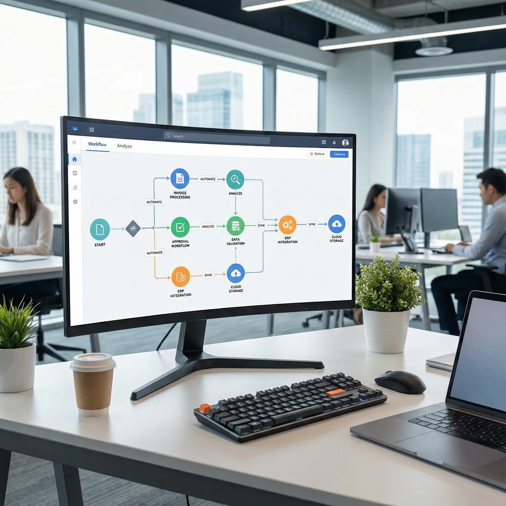 A digital workflow diagram on a computer screen A digital workflow diagram on a computer screen