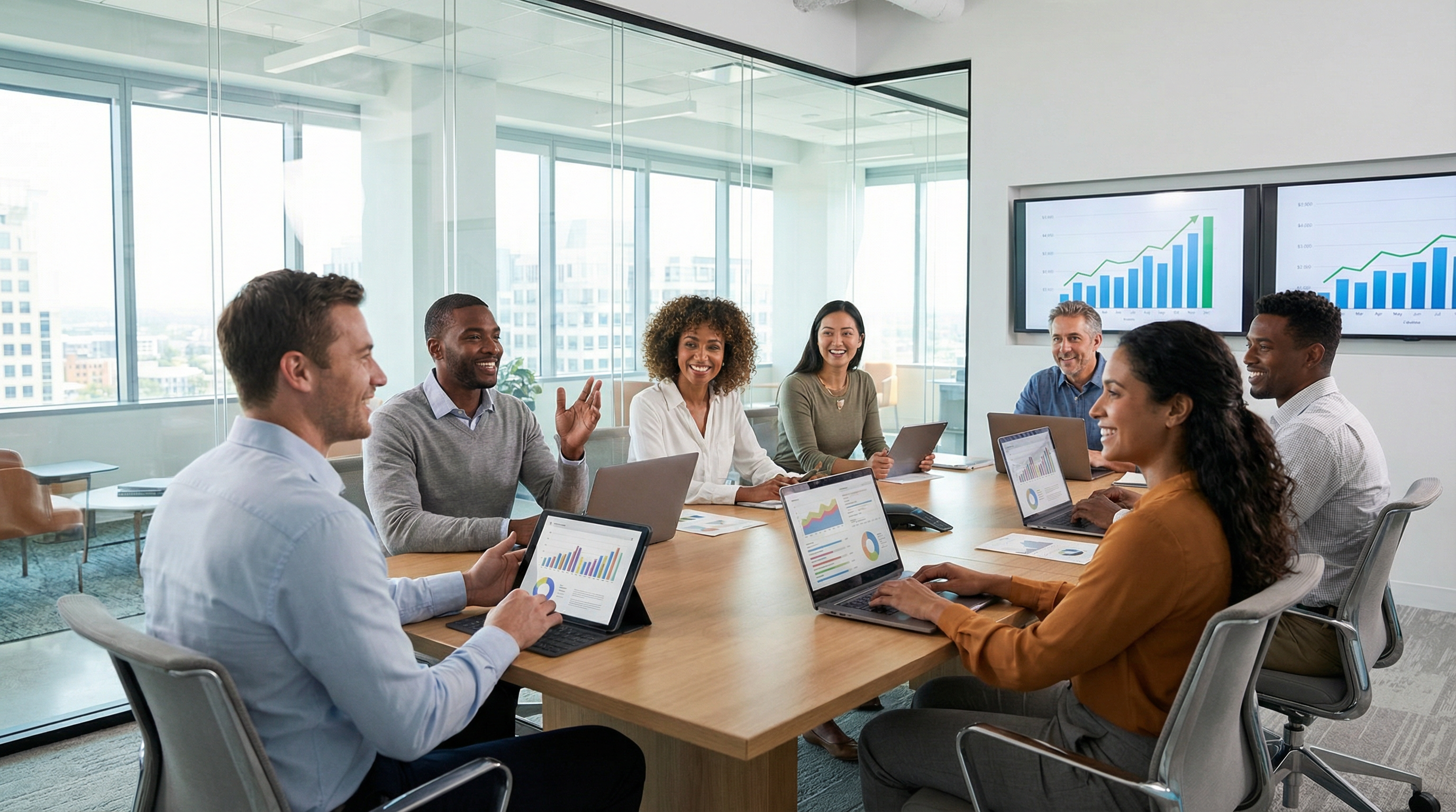 A team collaborating in a modern office A team collaborating in a modern office
