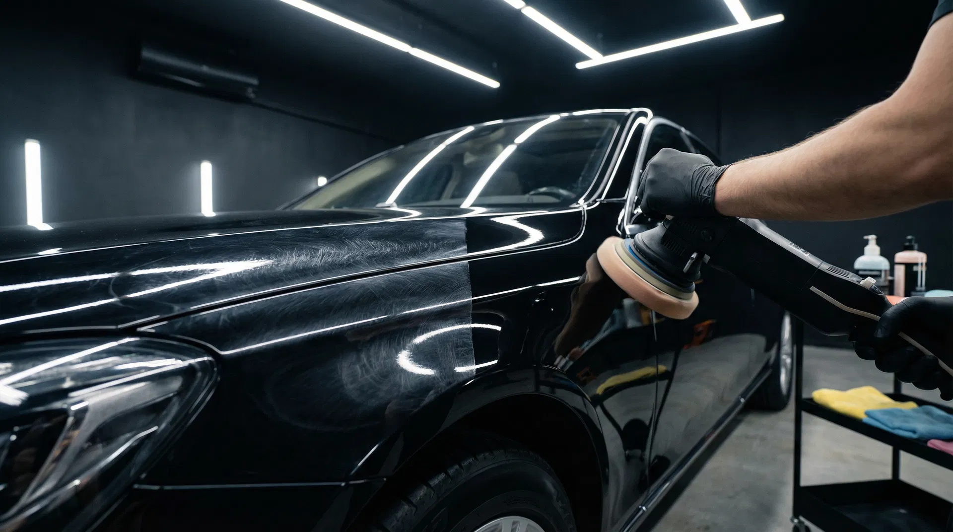 Professional paint correction in progress