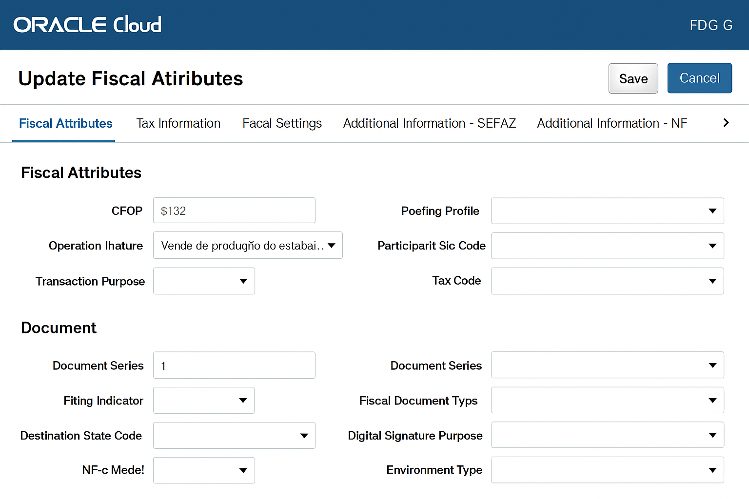 Tela de Atributos Fiscais