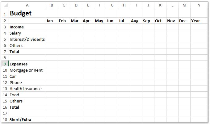 Simple budget spreadsheet