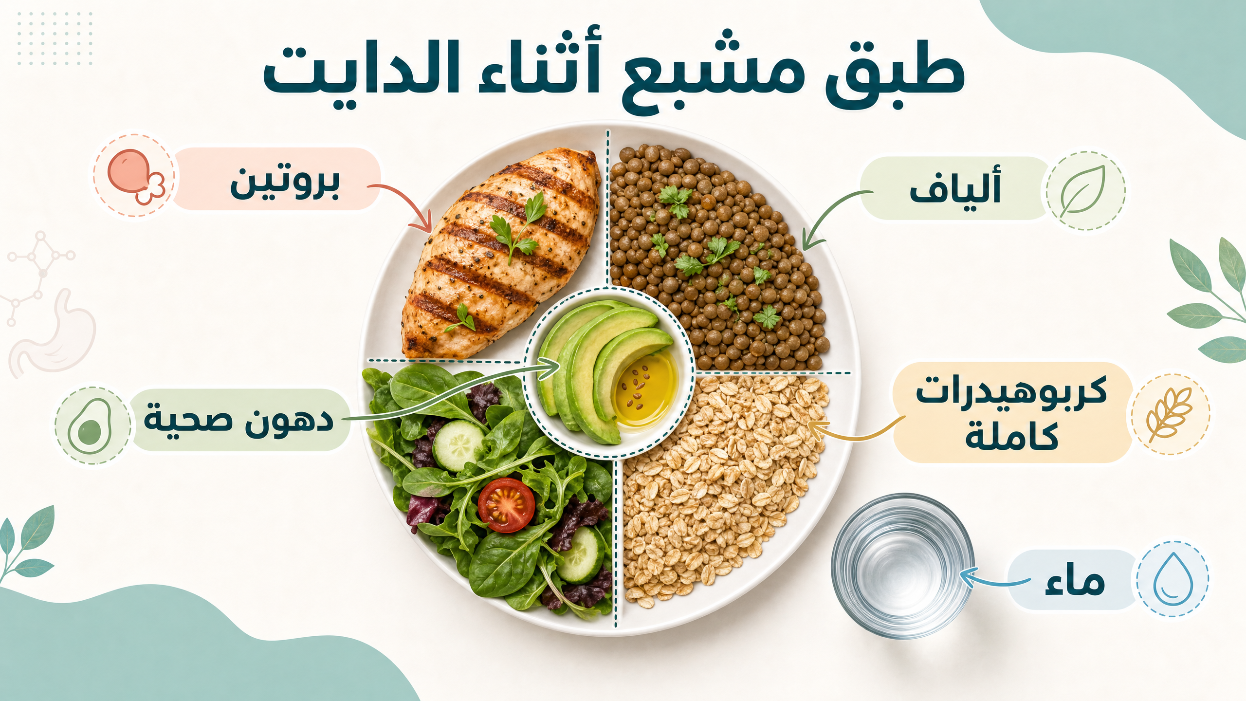 طبق صحي مشبع يحتوي على بروتين وألياف ودهون صحية