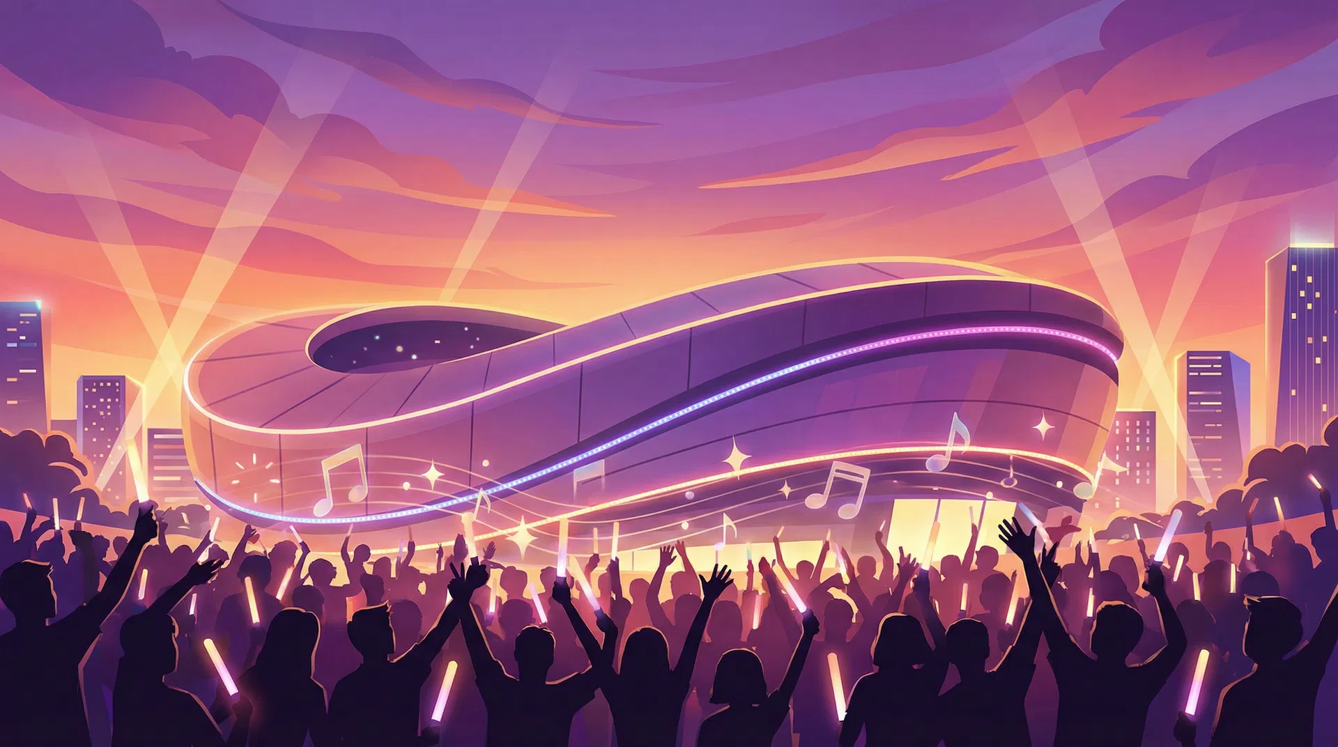 Estadio con ambiente de concierto K-Pop