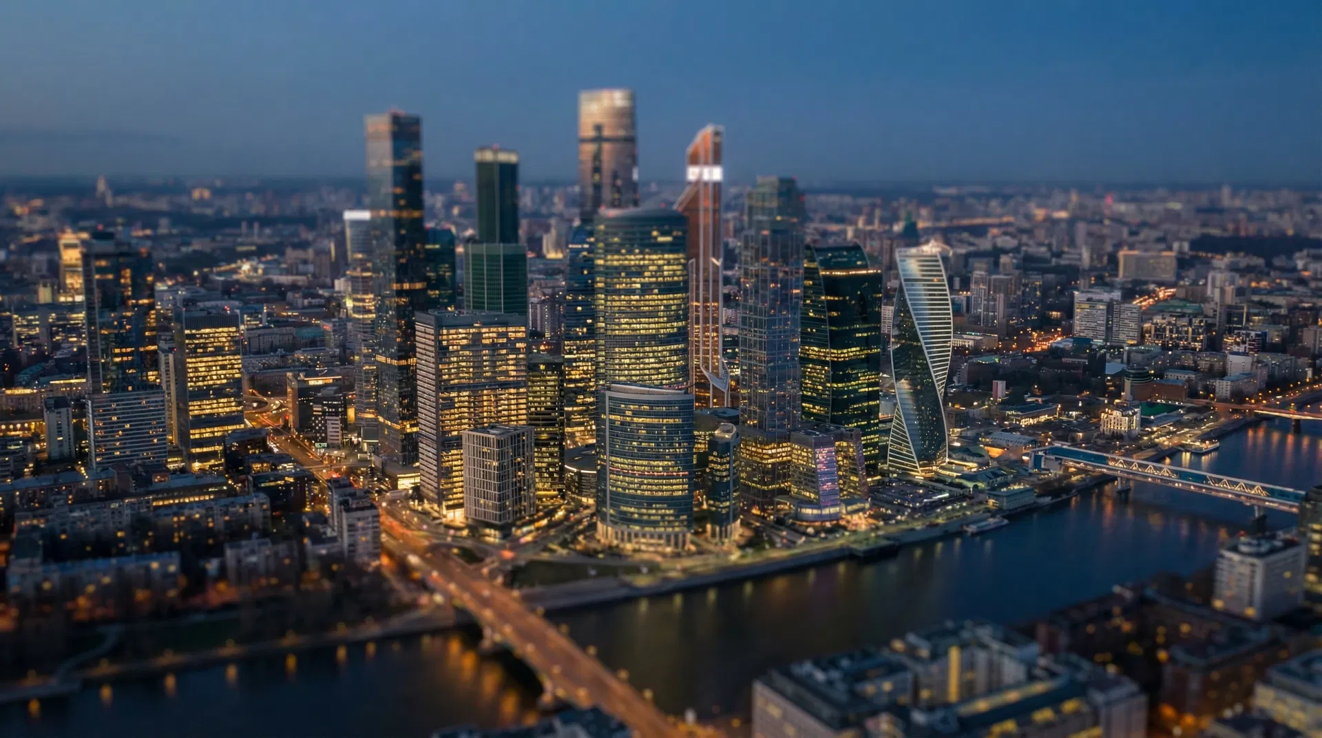 City skyline at dusk