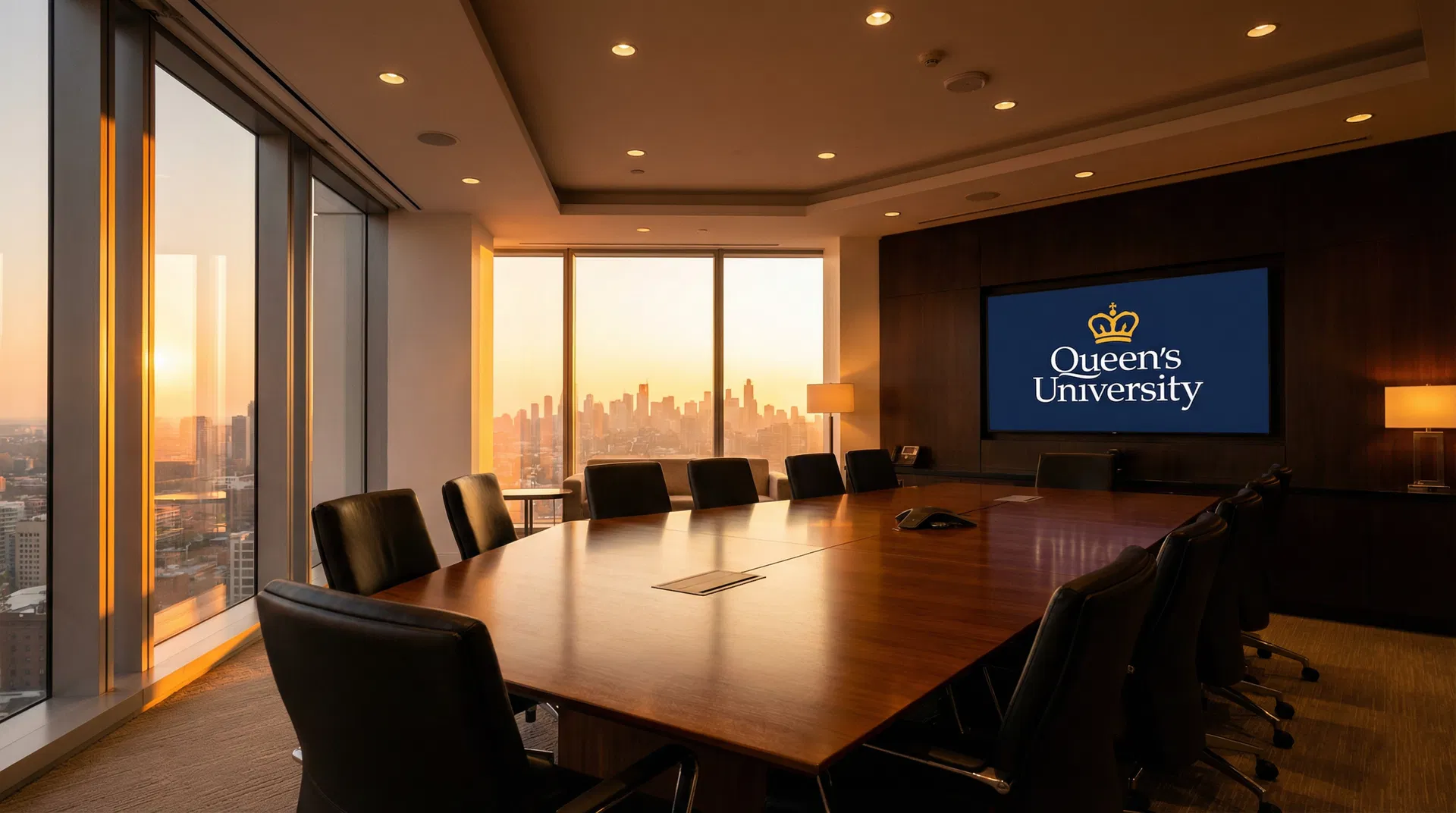 Executive boardroom at golden hour