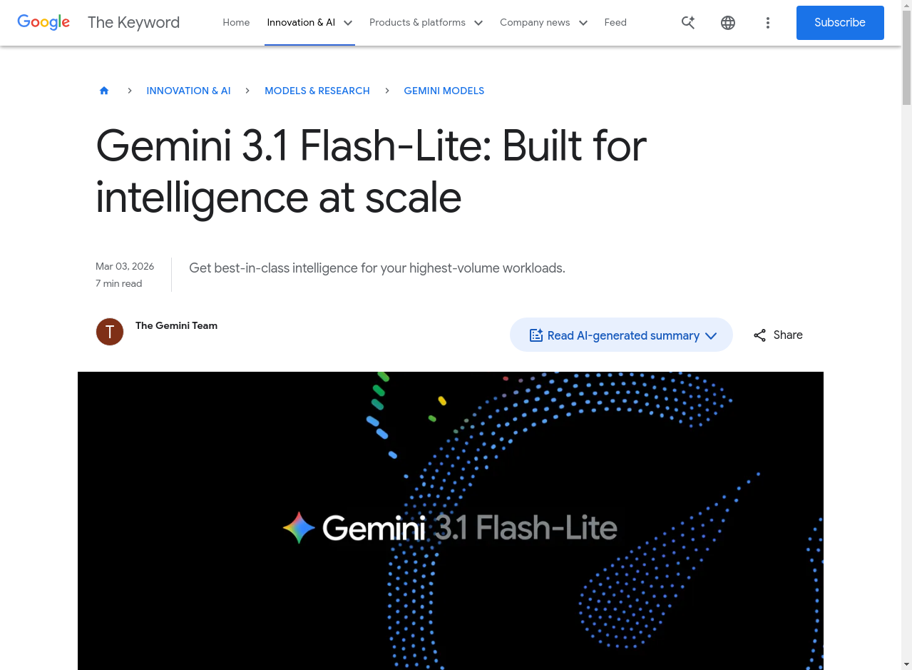 Google公式ブログのGemini 3.1 Flash-Lite発表ページ